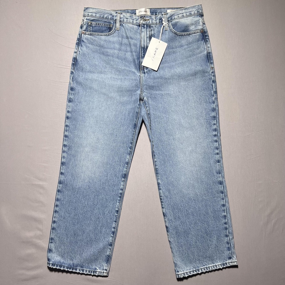 Frame Le Jane Crop Divine Jeans Womens 30 Blue High Rise Straight Leg Light Wash